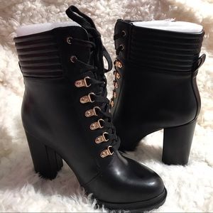 Black Lace Up High Heel Booties